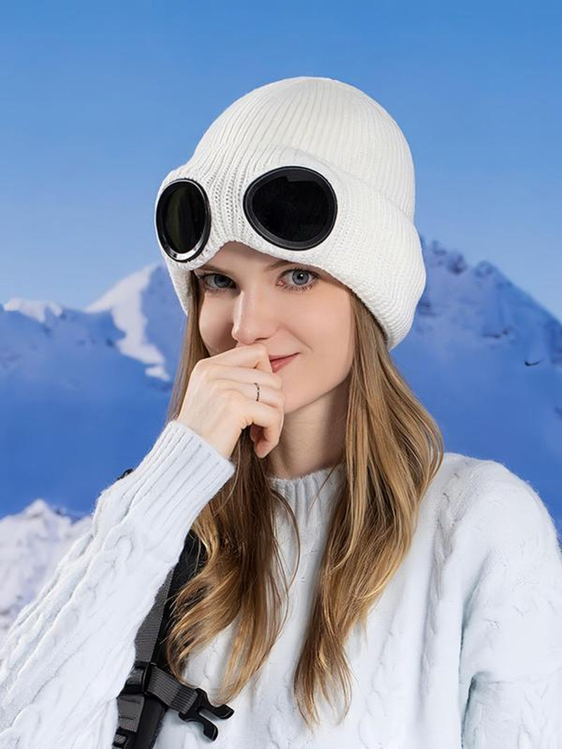  Goggle Lens Design Beanie, Casual Soft Comfortable Beanie for Fall & Winter, Fashion Accessories for Both Men & Women