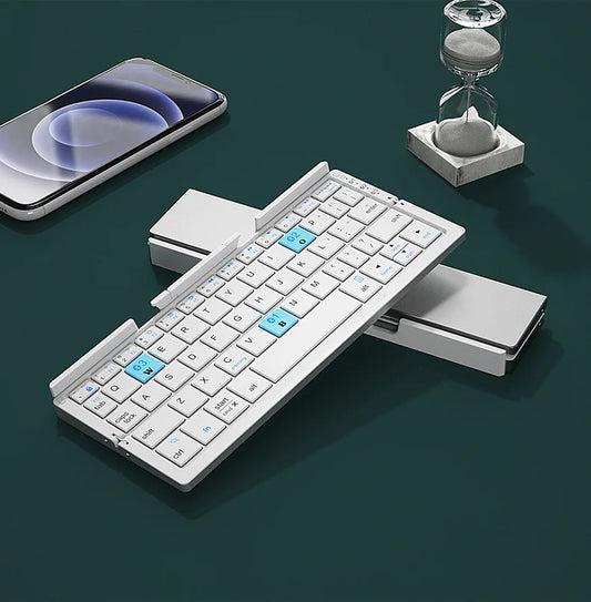 Rechargable Foldable Bluetooth Keyboard: Keyboard Mini Folding Wireless Keyboard Aluminum Keypad with Stand for Phone