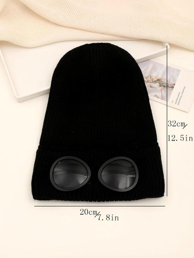  Goggle Lens Design Beanie, Casual Soft Comfortable Beanie for Fall & Winter, Fashion Accessories for Both Men & Women